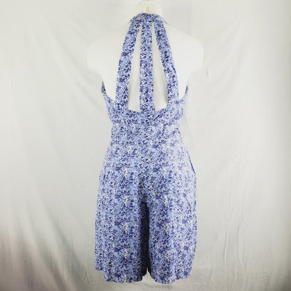 Vintage Rampage Floral Romper Small 3 XS Blue Floral Rayon Print Short Jumpsuit - Picture 4 of 6